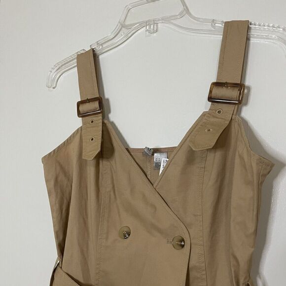 NWT H&M cotton tan khaki trench wrap tie dungaree dress size US 6 - Picture 3 of 6